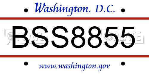 BSS8855 District Of Columbia License Plate