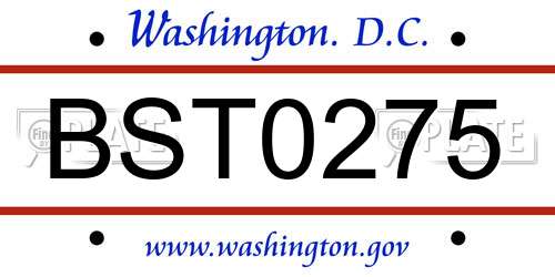 BST0275 District Of Columbia License Plate