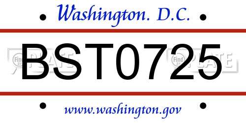 BST0725 District Of Columbia License Plate