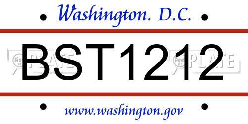 BST1212 District Of Columbia License Plate