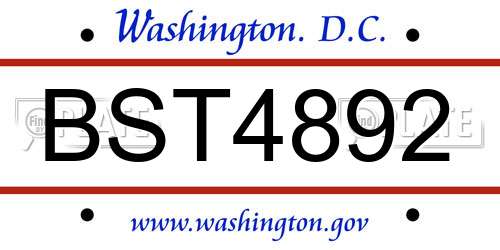 BST4892 District Of Columbia License Plate