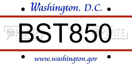 BST850 District Of Columbia License Plate
