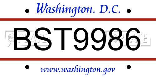 BST9986 District Of Columbia License Plate