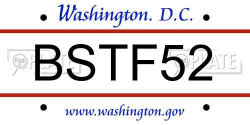 BSTF52 District Of Columbia License Plate