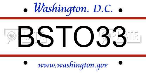 BSTO33 District Of Columbia License Plate