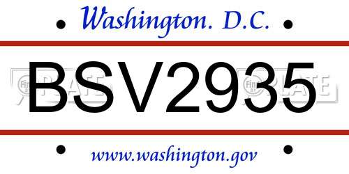 BSV2935 District Of Columbia License Plate
