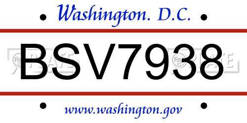 BSV7938 District Of Columbia License Plate