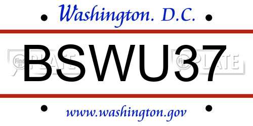 BSWU37 District Of Columbia License Plate