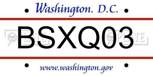 BSXQ03 District Of Columbia License Plate