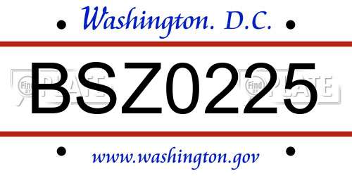 BSZ0225 District Of Columbia License Plate