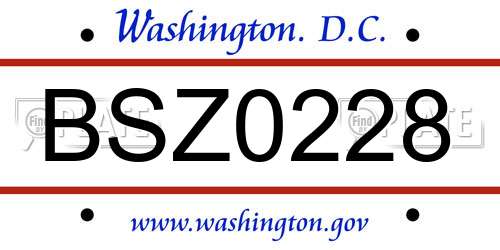 BSZ0228 District Of Columbia License Plate
