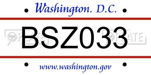 BSZ033 District Of Columbia License Plate