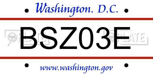 BSZ03E District Of Columbia License Plate