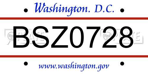 BSZ0728 District Of Columbia License Plate