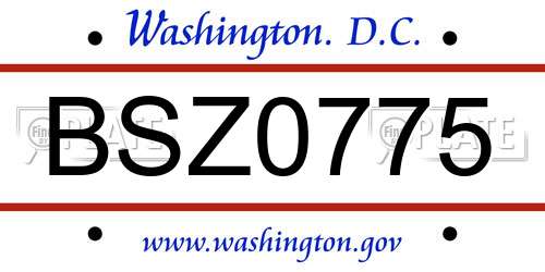 BSZ0775 District Of Columbia License Plate