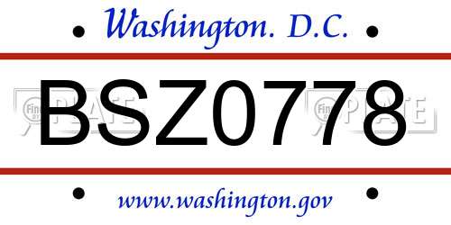 BSZ0778 District Of Columbia License Plate