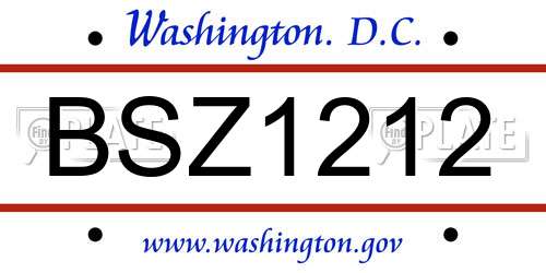 BSZ1212 District Of Columbia License Plate