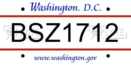 BSZ1712 District Of Columbia License Plate