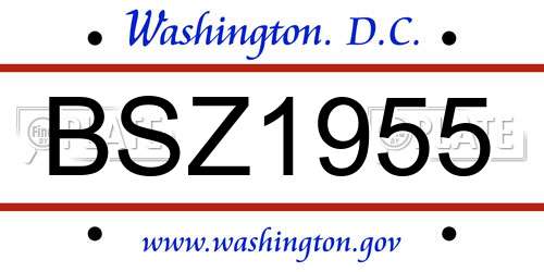 BSZ1955 District Of Columbia License Plate