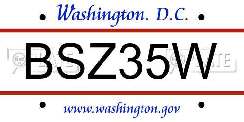 BSZ35W District Of Columbia License Plate