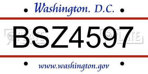 BSZ4597 District Of Columbia License Plate