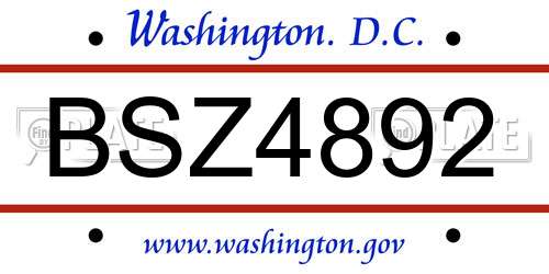 BSZ4892 District Of Columbia License Plate