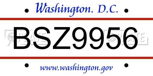 BSZ9956 District Of Columbia License Plate