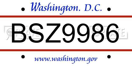 BSZ9986 District Of Columbia License Plate