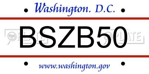 BSZB50 District Of Columbia License Plate