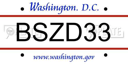 BSZD33 District Of Columbia License Plate