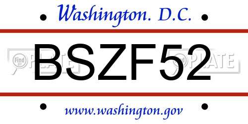 BSZF52 District Of Columbia License Plate