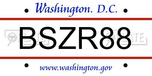 BSZR88 District Of Columbia License Plate