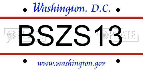 BSZS13 District Of Columbia License Plate