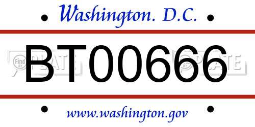 BT00666 District Of Columbia License Plate