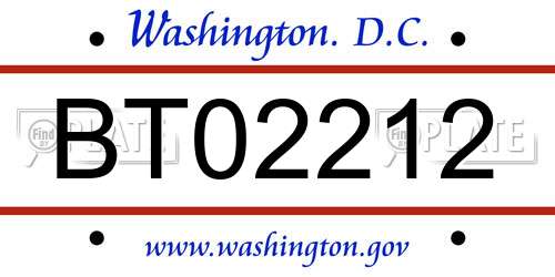 BT02212 District Of Columbia License Plate