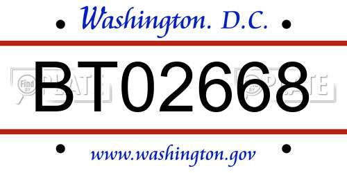 BT02668 District Of Columbia License Plate