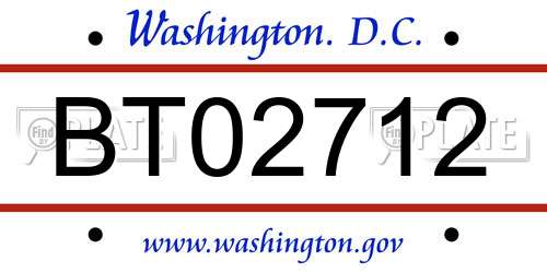 BT02712 District Of Columbia License Plate