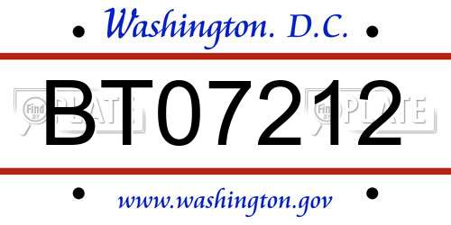 BT07212 District Of Columbia License Plate