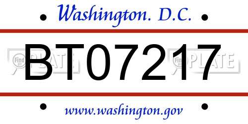 BT07217 District Of Columbia License Plate