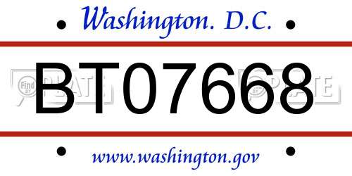BT07668 District Of Columbia License Plate