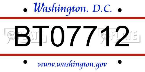 BT07712 District Of Columbia License Plate