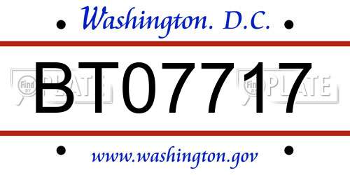 BT07717 District Of Columbia License Plate