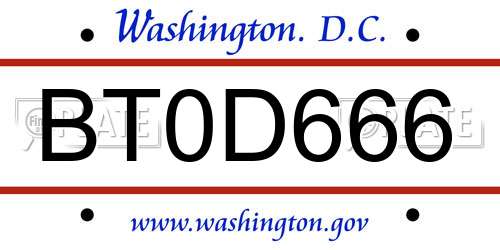 BT0D666 District Of Columbia License Plate