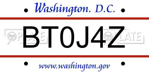 BT0J4Z District Of Columbia License Plate
