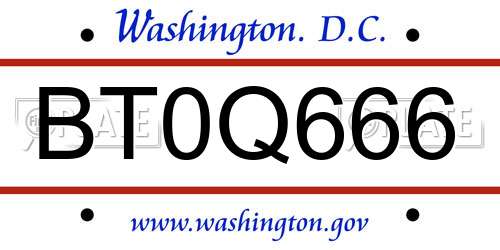BT0Q666 District Of Columbia License Plate