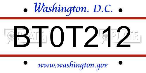 BT0T212 District Of Columbia License Plate