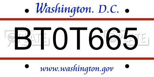 BT0T665 District Of Columbia License Plate