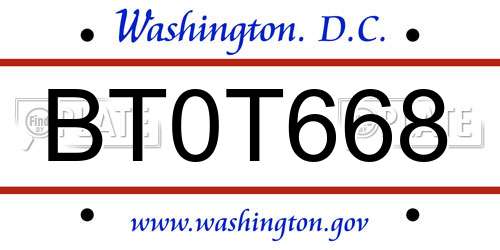 BT0T668 District Of Columbia License Plate