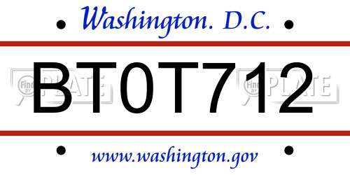 BT0T712 District Of Columbia License Plate