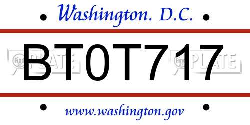 BT0T717 District Of Columbia License Plate